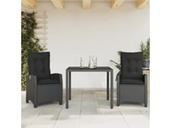 Juego de comedor de jardín de 3 piezas con cojines de mimbre negros de DKD Home Decor