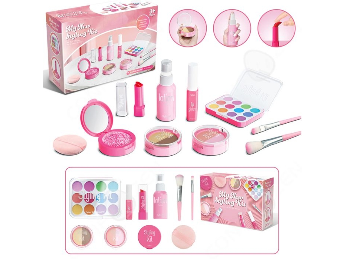 Maquillaje infantil para niñas, set de 10 piezas de maquillaje falso para niñas, caja de maquillaje rosa, regalos para niños, accesorios de lujo