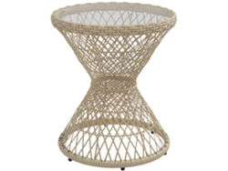 Mesa auxiliar de centro estilo boho, de cristal y ratán, 45x45x52 cm, color natural.