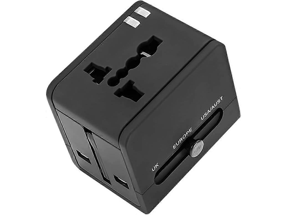 Adaptador de viaje universal con 2 puertos USB para más de 150 países, carga rápida, compatible con dispositivos móviles | Sin marca