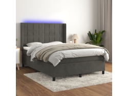 Cama Box Spring Colchón Y Led Terciopelo Gris Oscuro 140x200 Cm