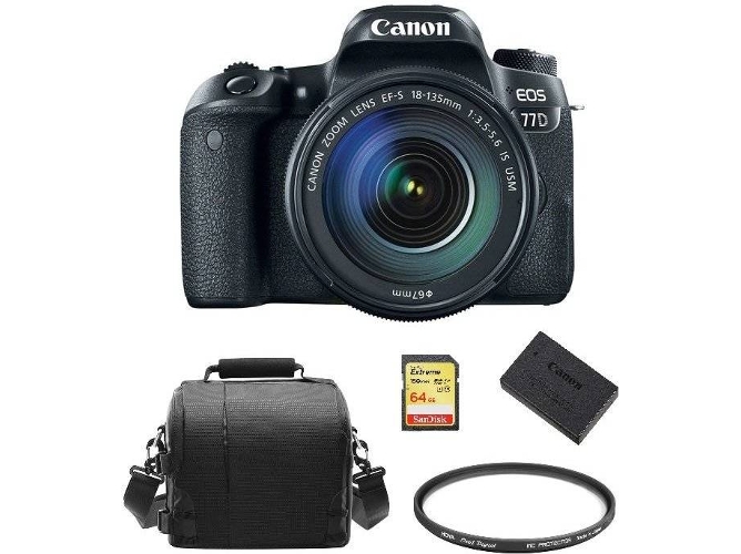 Kit Cámara Réflex CANON EOS 77D EF-S 18-135mm F3.5-5.6 IS USM + SD 64GB + Funda + LP-E17 + Hoya 67mm PRO 1D