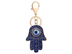 Llavero de cristal con ojo griego 2026rebe, llavero para coche con ojo griego para mujer con la mano de Fátima (azul)
