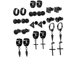 12 Pares De Anillos De Piercing Negros Estilo Punk Con Colgante Y Prácticos