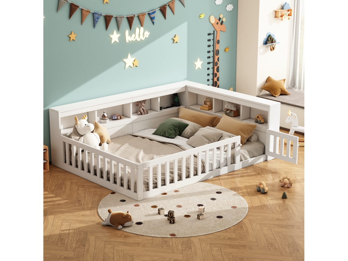 Sofá Cama, 140x190cm, Sofá Cama, Sofá Cama, Lado De La Cama Con Compartimento De Almacenamiento, Cama Con Somier (sin Colchón), Balaustrada, Blanco