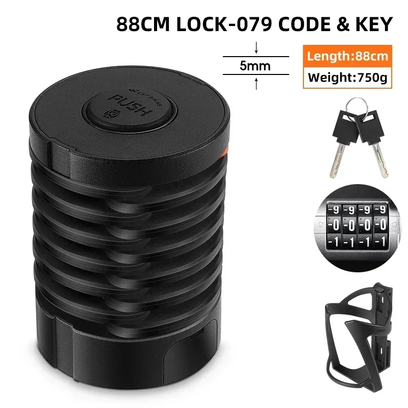 Candado plegable MDUG para bicicleta, alta seguridad, antirrobo, accesorio para bicicleta (88 cm, negro)