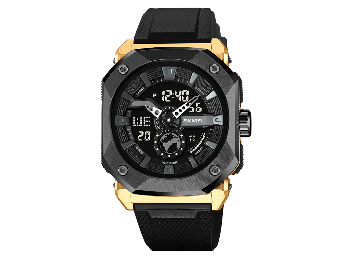 Reloj deportivo multifuncional con cuenta regresiva en tres zonas horarias, reloj digital con retroiluminación LED para hombre, resistente al agua hasta 5 bares.