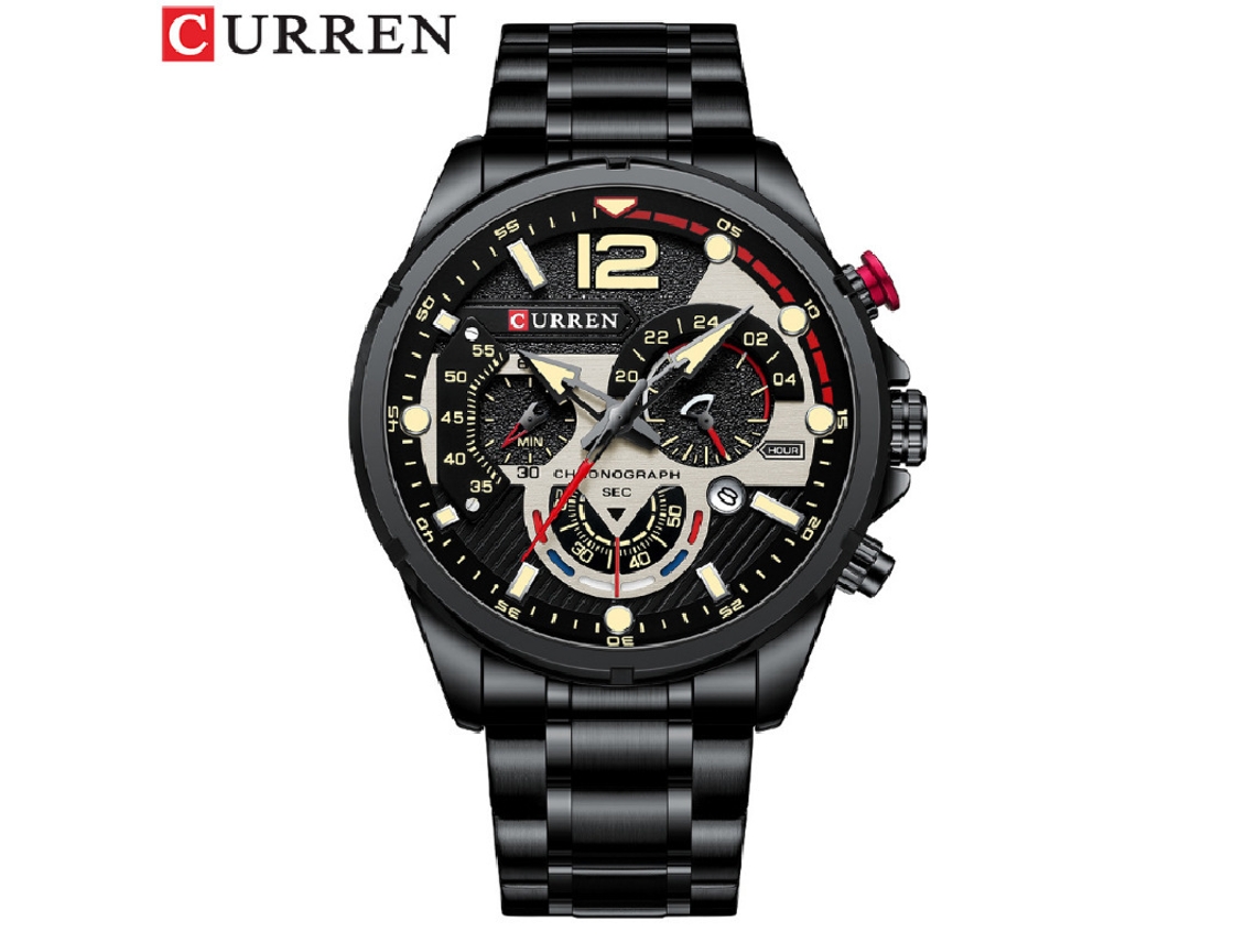 Reloj De Negocios Para Hombre (negro) De Acero Inoxidable, Cuarzo, Fecha, Seis Manecillas, Pantalla Luminosa Multifuncional.