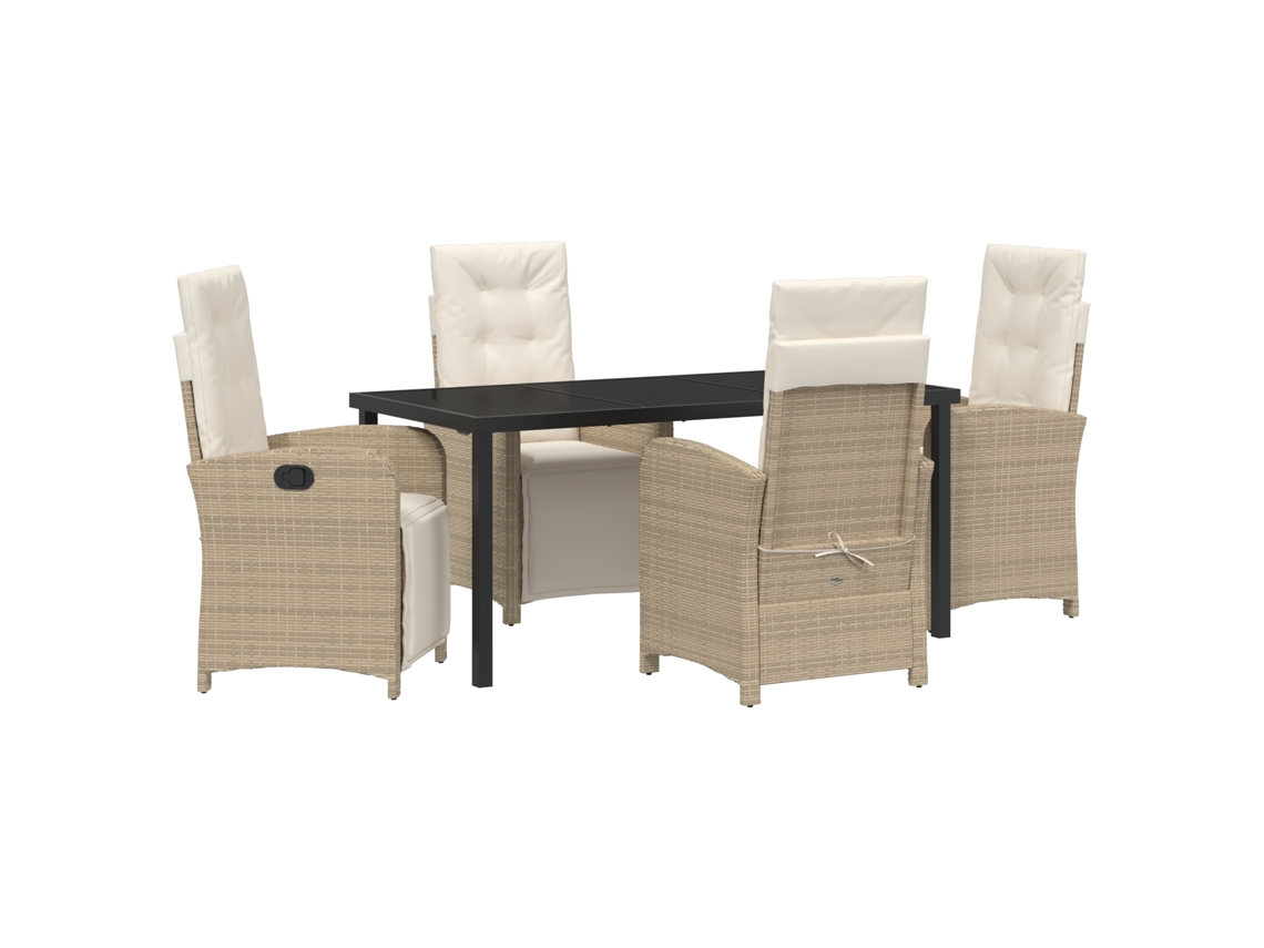 Juego de comedor Vidaxl de 5 piezas con cojines en ratán sintético beige