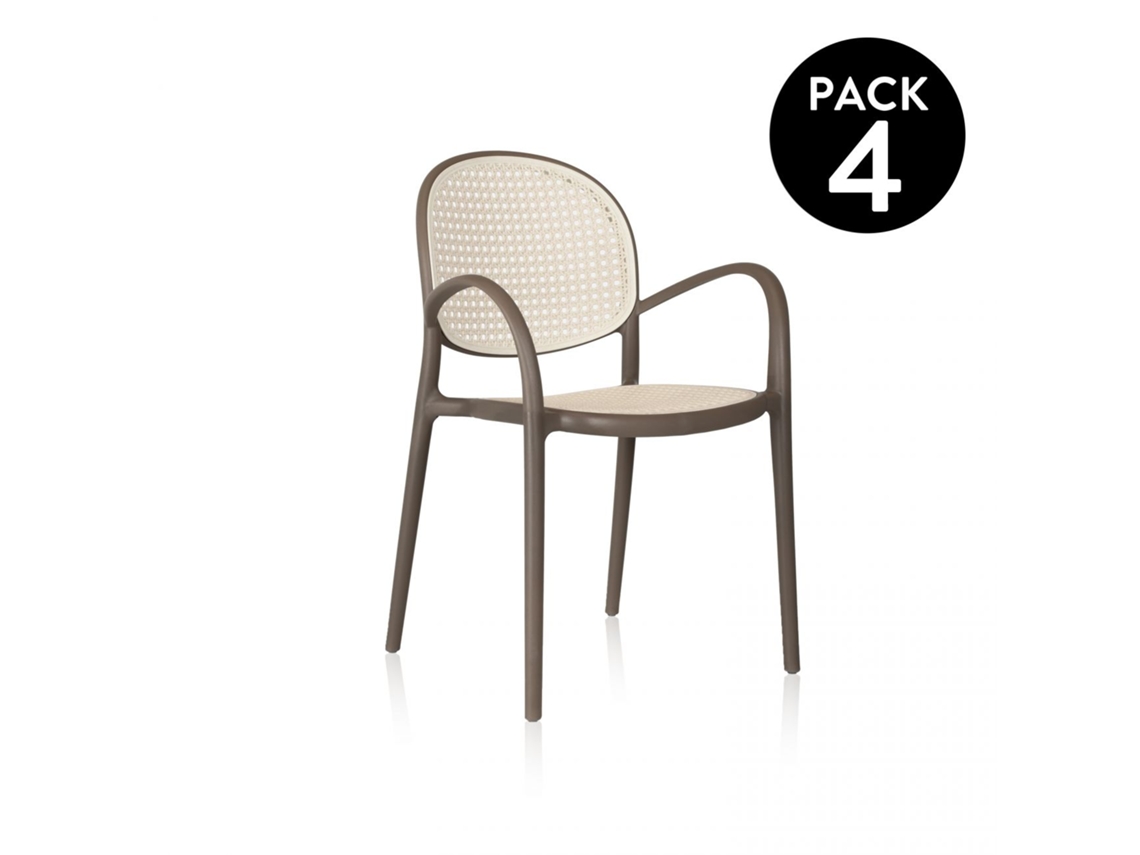 Pack 4 sillas de exterior Klux Arm Taupé - rattan 56 x 85 x 48 cm