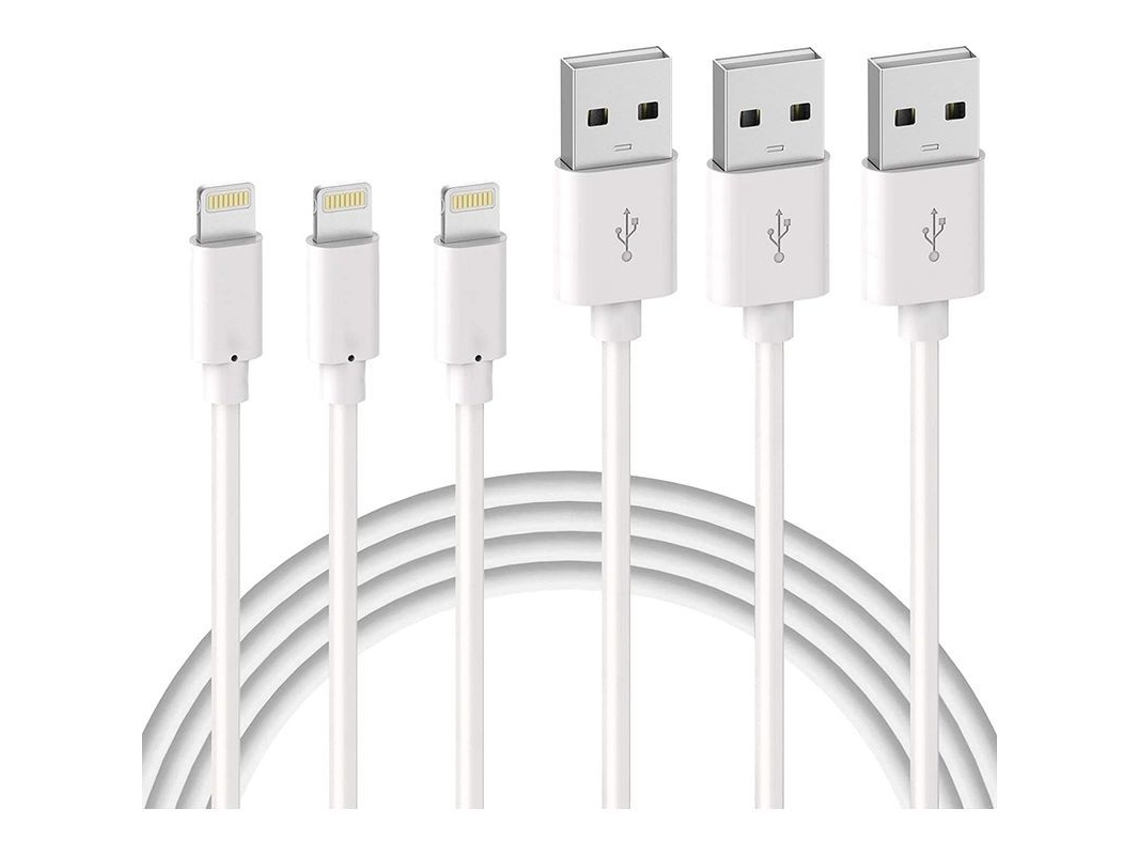 Cable Lightning A Usb 3x Para Apple Iphone, Ipad, 1 M, Blanco - 5 Unidades, Sincronización Y Carga, Compatible Con Todos Los Dispositivos Ios.