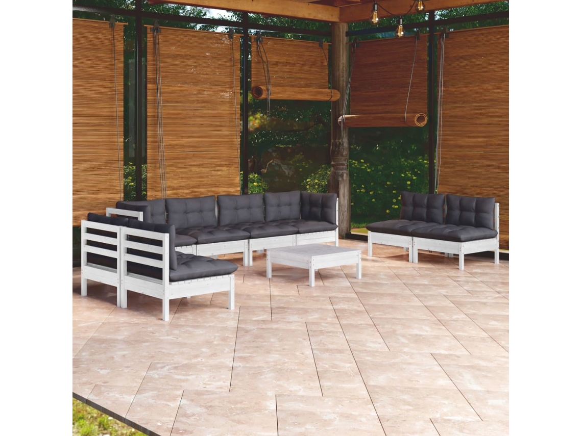 Conjunto de jardín de 9 piezas con cojines en pino macizo DKD Home Decor