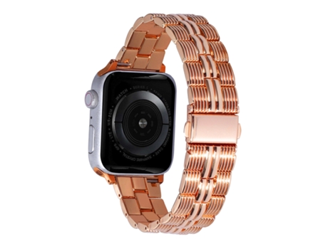 Correa de reloj de metal con rayas de 3 cuentas para Apple Watch Ultra 49 mm (oro rosa)