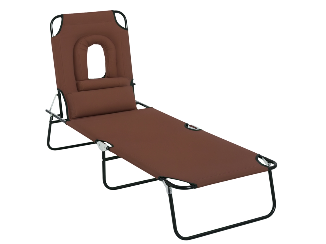 Tumbona Plegable , Reclinable En 4 Posiciones Con 3 Cojines Incluidos, Color Marrón.