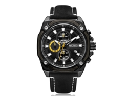 Reloj Hombre Megir De Moda Impermeable Correa De Cuero Analógico De Cuarzo Negro