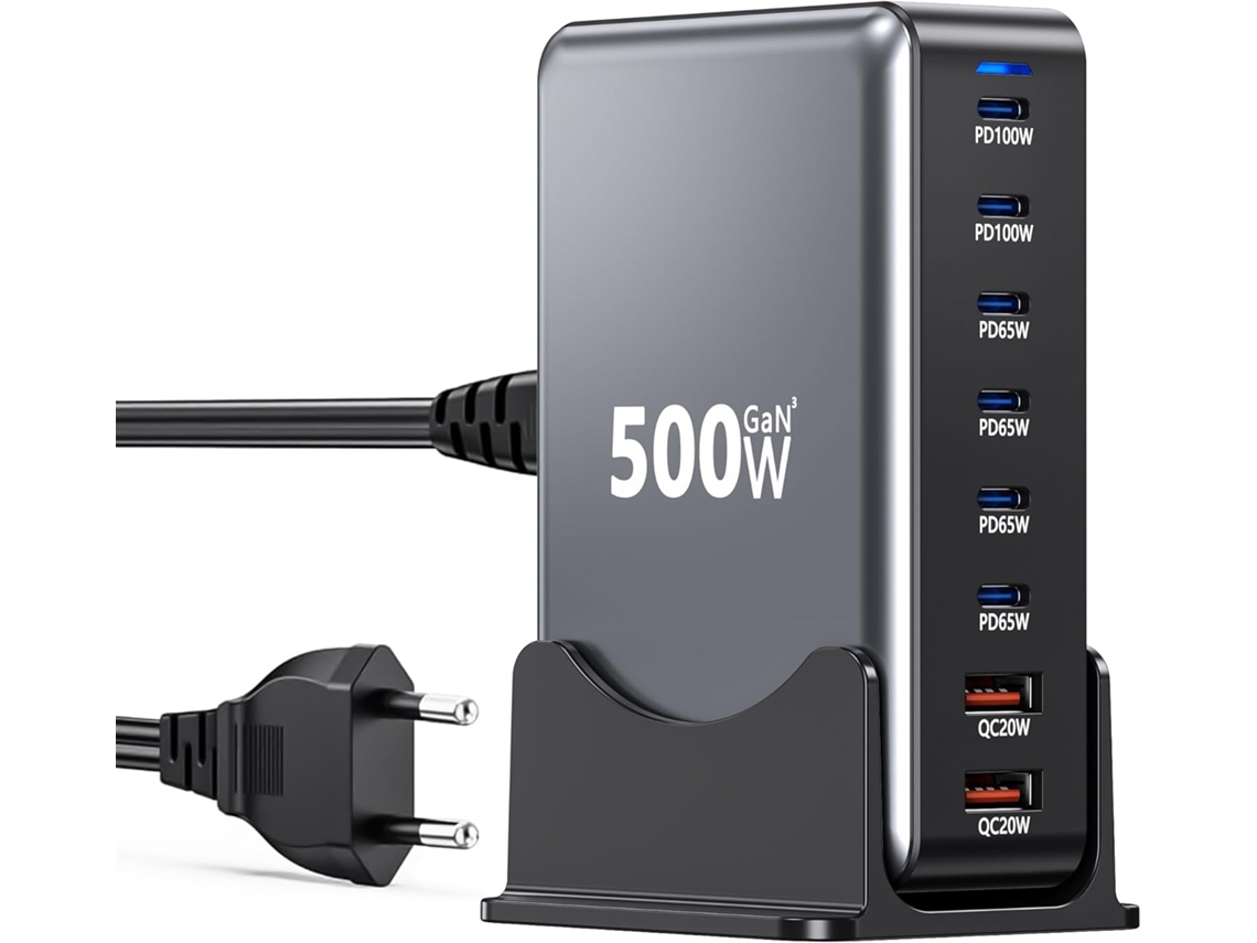 Estación Carga 500w 8en1 Gan Iii Con 2x100w 4x65w Pd 2xqc3.0 Para Portátil
