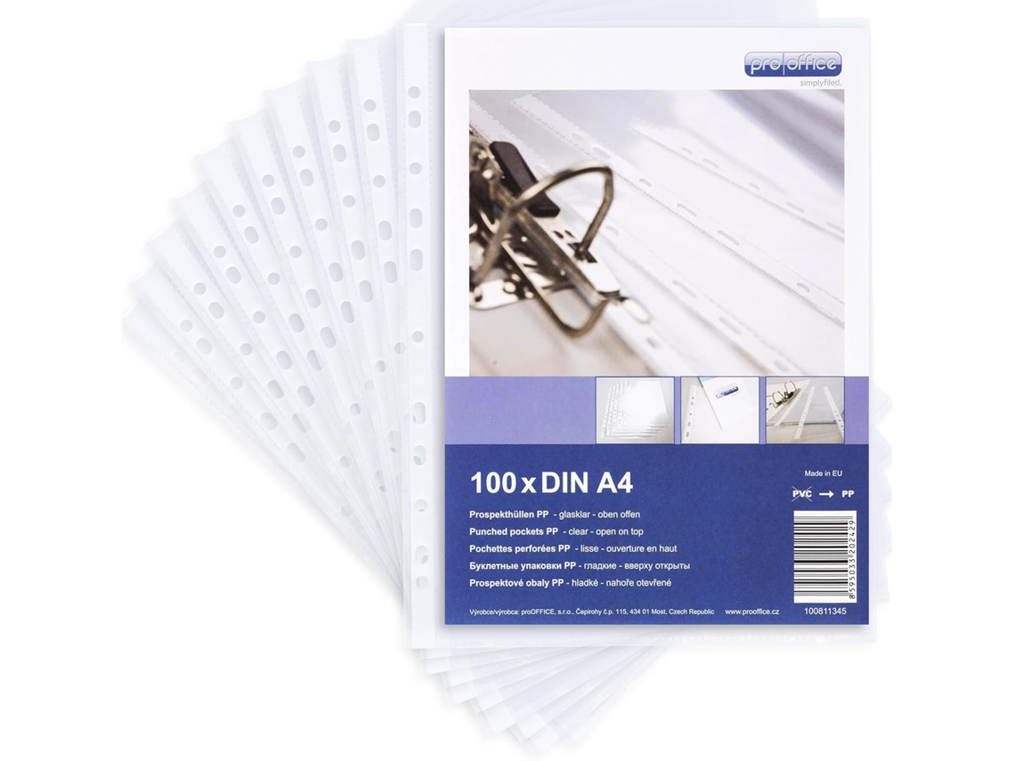 Cubiertas premium para documentos A4, extra resistentes, 0,08 mm de grosor, transparentes, paquete de 100. Gokoco