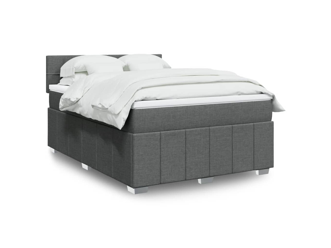 Cama box spring con colchón tela gris oscuro 140x200 cm