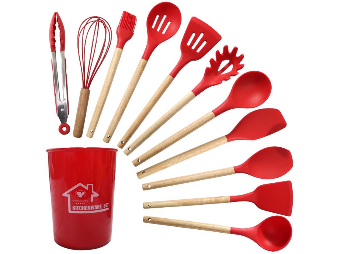 Set De Utensilios De Cocina De Silicona Antiadherente 12 Piezas Rojo Gertiz