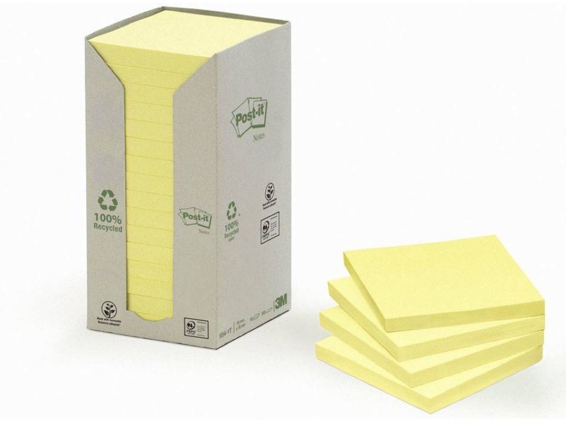 Bloc de Notas POST-IT® Adherentes Papel Reciclado Amarillo (100 Hojas - 76 x 76 cm)