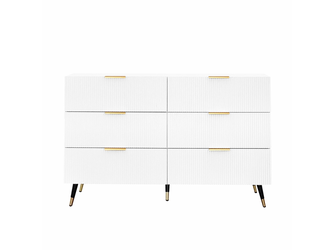 Aparador, Cómoda moderna con 6 cajones, Tablero de partículas blanco, Mobrio