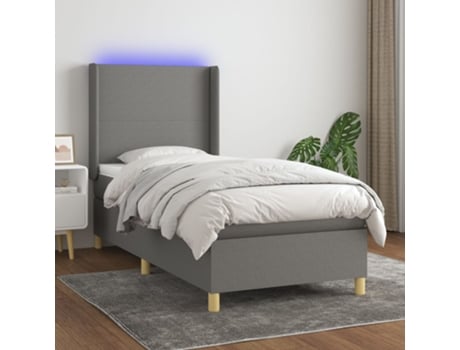 MAISON EXCLUSIVE Cama con somier con colchón y LED 90x190 cm Tela gris oscuro