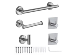 Juego de 5 accesorios de baño, toallero plateado