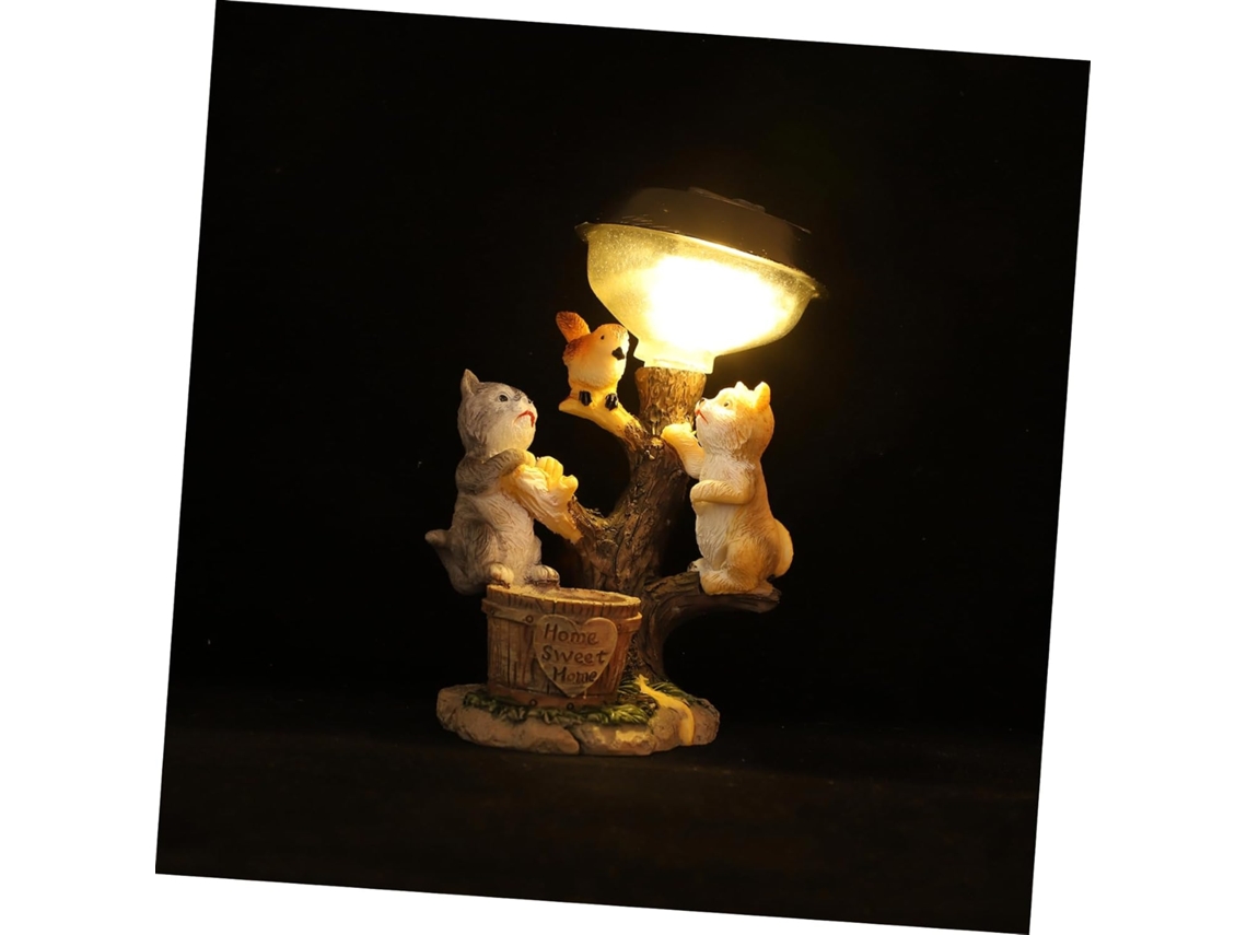 Estatua De Gato De Resina Con Energía Solar Para Decoración De Jardín, Adorable Lámpara De Exterior