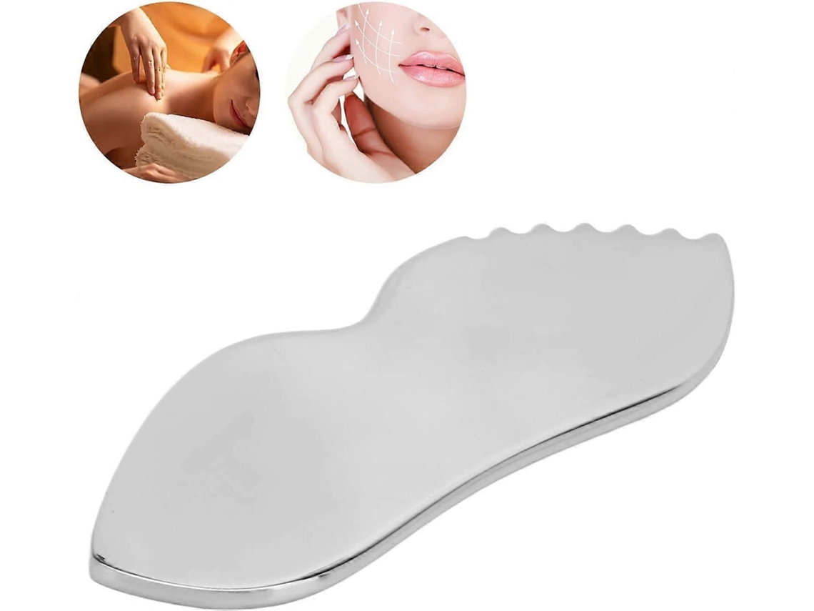 Ferramenta De Gua Sha Facial De Aço Inoxidável Com Dentes De Pente Para Massagem Facial, Cervical E Labial Plata