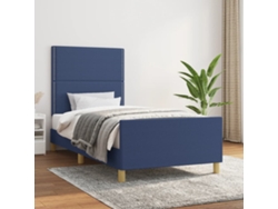 Estructura De Cama Sin Colchón Tela Azul 90x200 Cm