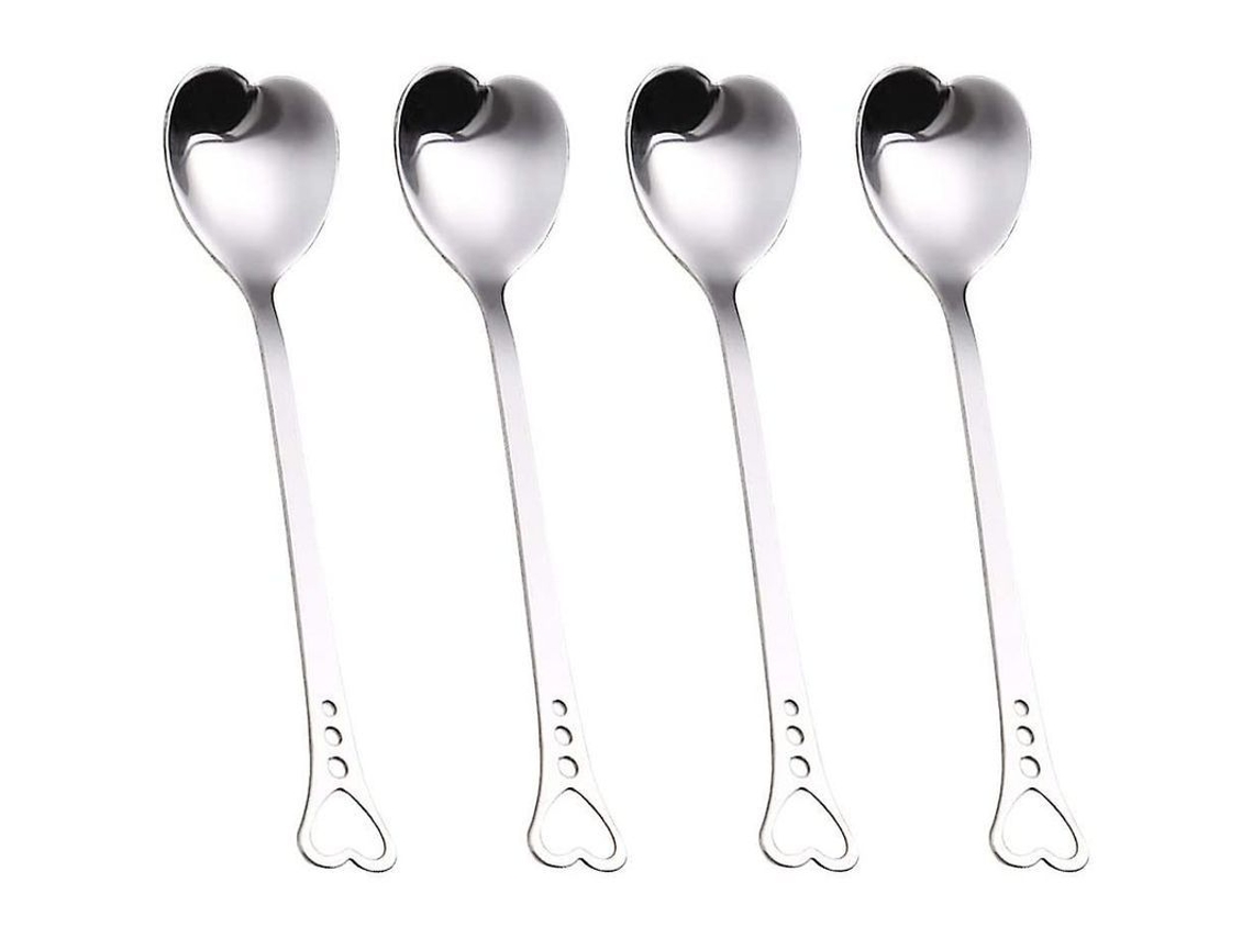 Cucharas de postre de acero inoxidable con forma de corazón para café y postres.