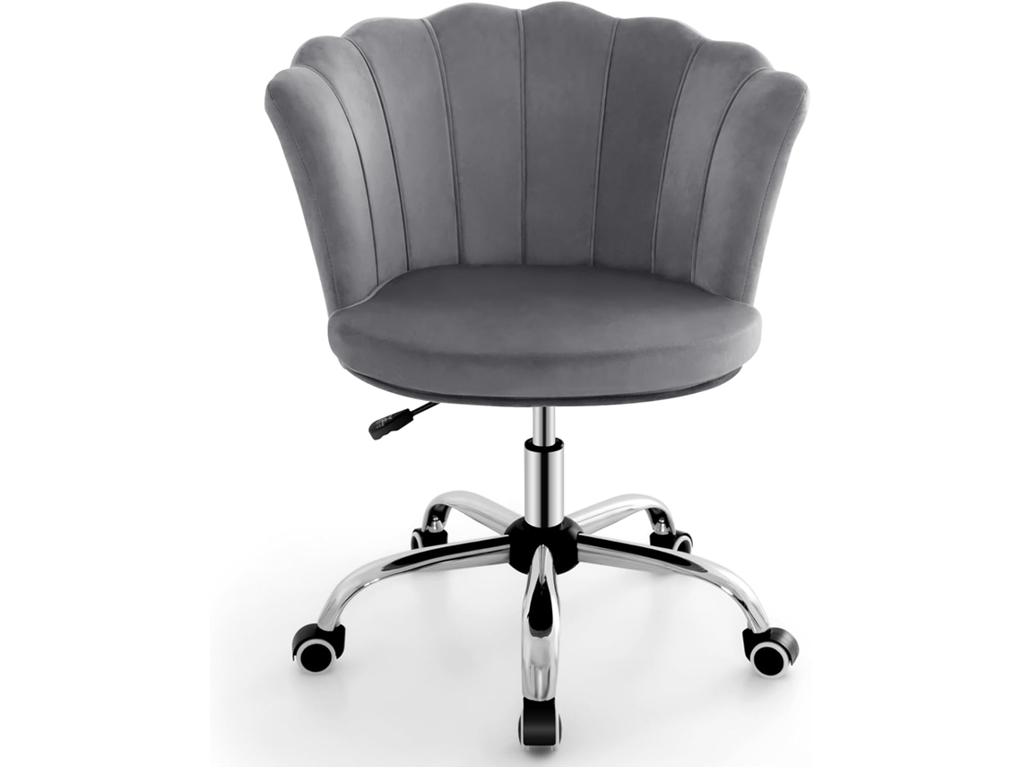 Silla Tocador, Altura Ajustable 74-82 cm, Sillas Escritorio Terciopelo Tapizado con Ruedas Universales COSTWAY
