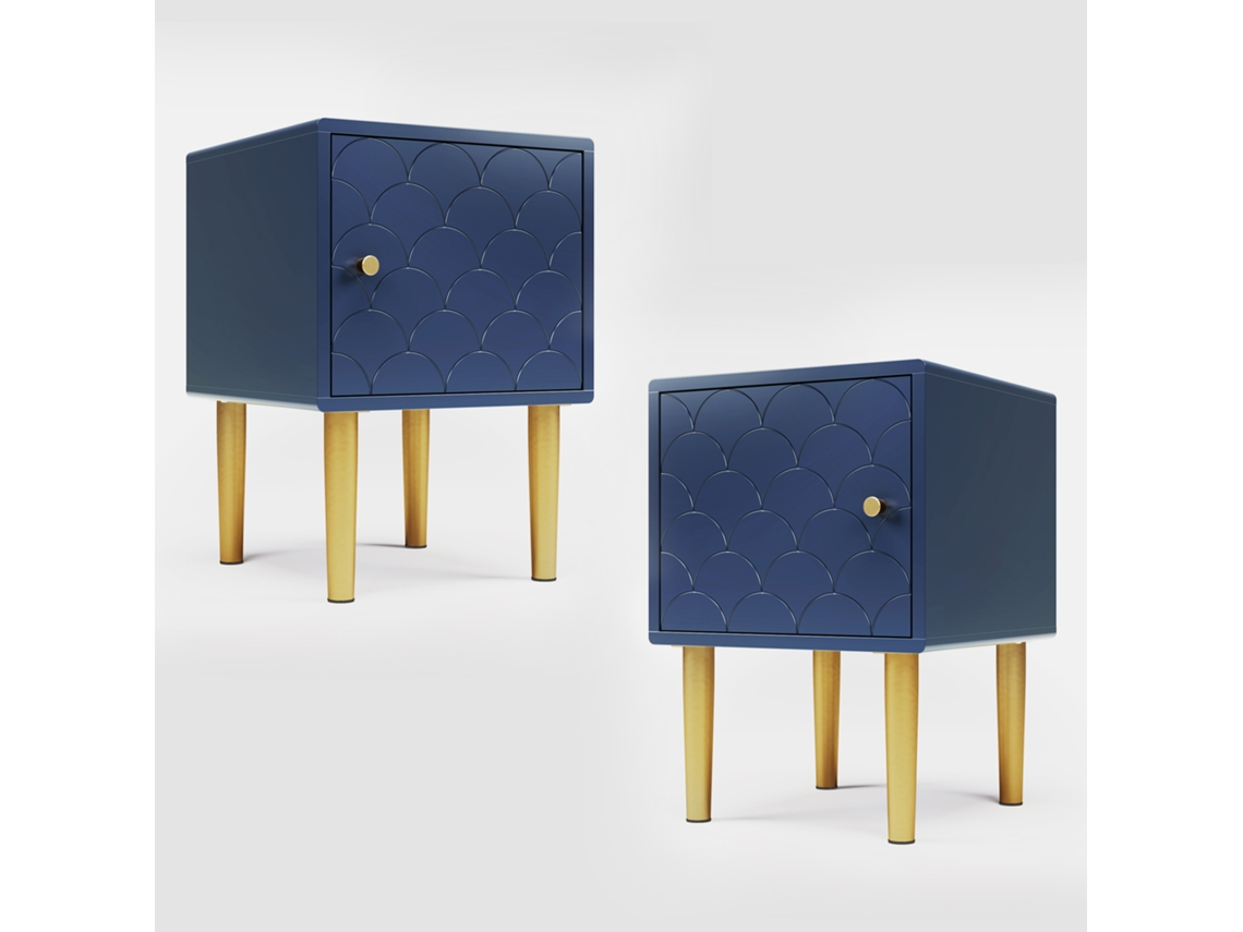 Nuevo juego de 2 mesitas de noche, mesitas auxiliares, azul marino, mesitas de sofá adecuadas para cualquier cama y dormitorio, A50/L35/P35 cm, BAGOLY