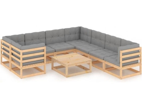 Conjunto 9 de muebles de jardín VIDAXL y cojines madera maciza pino