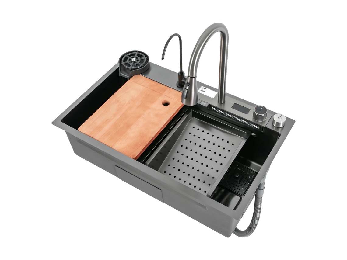 Fregadero de cocina de doble cubeta con grifo retráctil OEM
