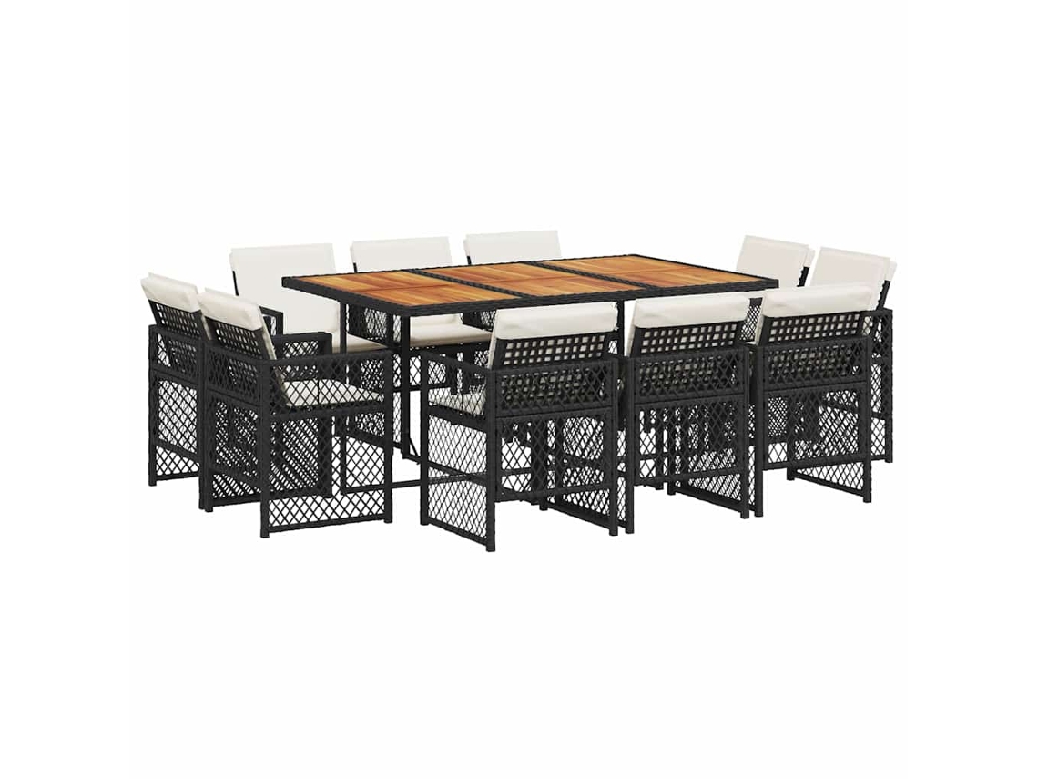 Maison Exclusive - Set De Comedor Jardín 11 Pzas Con Cojines Ratán Sintético Negro