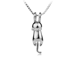 Colgante De Gato Bonito 3d Linjou Plata 925 Collar 45cm Para Mujer