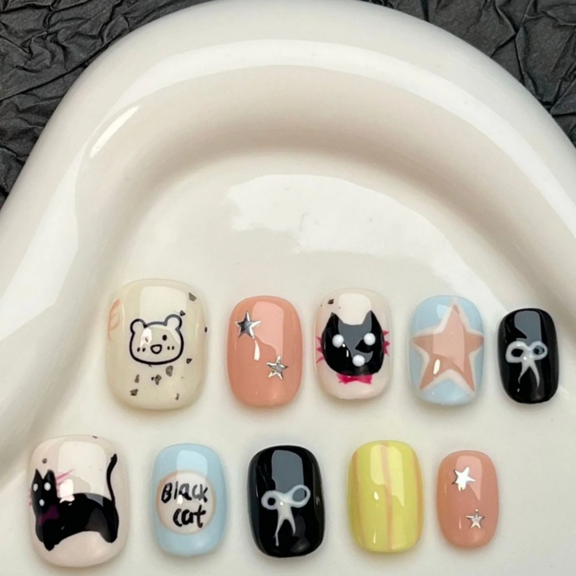 (318-s) 10 Pegatinas De Uñas Postizas Hechas A Mano, Tipo De Presión.