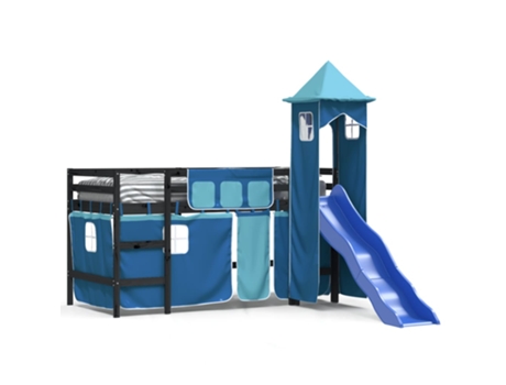 Cama alta para niños VIDAXL con torre madera pino azul (80x200cm)