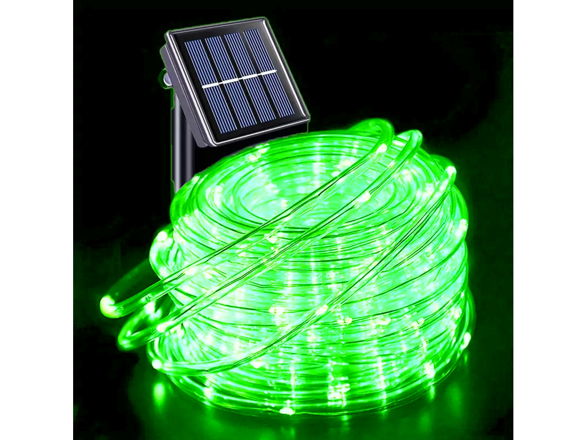 (Verde, 12 m, 100 LED) Guirnalda de luces LED solares impermeables para uso exterior, 8 modos.