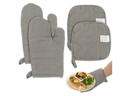 2026da-guantes De Horno Y Posavasos, 4 Piezas Resistentes Al Calor Hasta 200°c, Algodón Rayado Gris