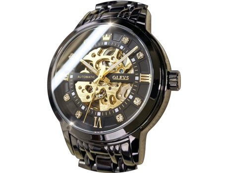 VEANXIN Reloj luminoso impermeable de acero inoxidable mecánico automático hueco para hombre(negro)