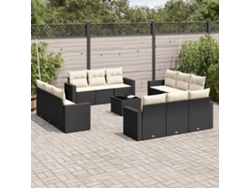 Conjunto de sofá de jardín de 13 piezas con cojines en ratán negro, Dkd Home Decor