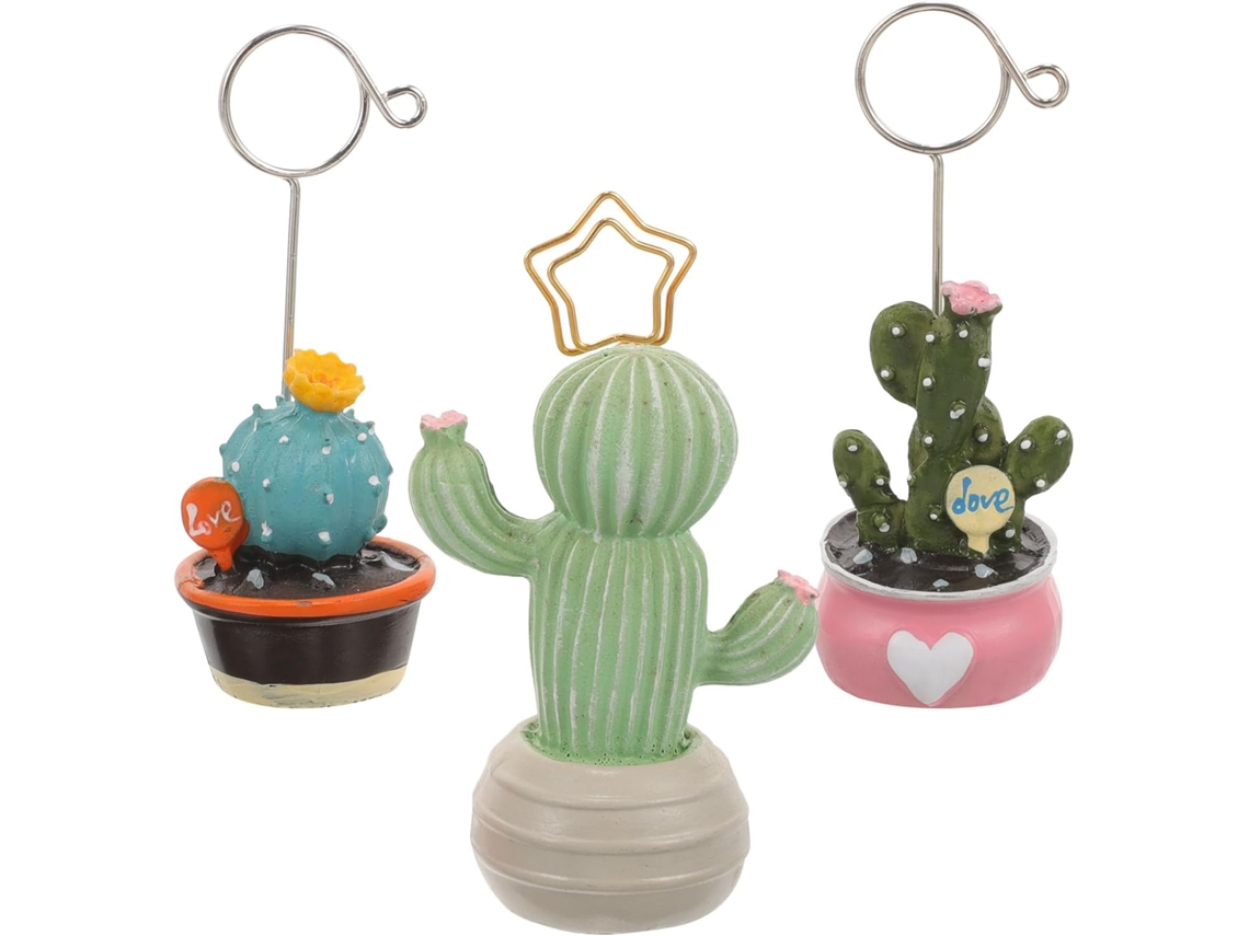 Mini Clips Para Notas Con Forma De Cactus Verde, De Resina Y Metal, Juego De 3