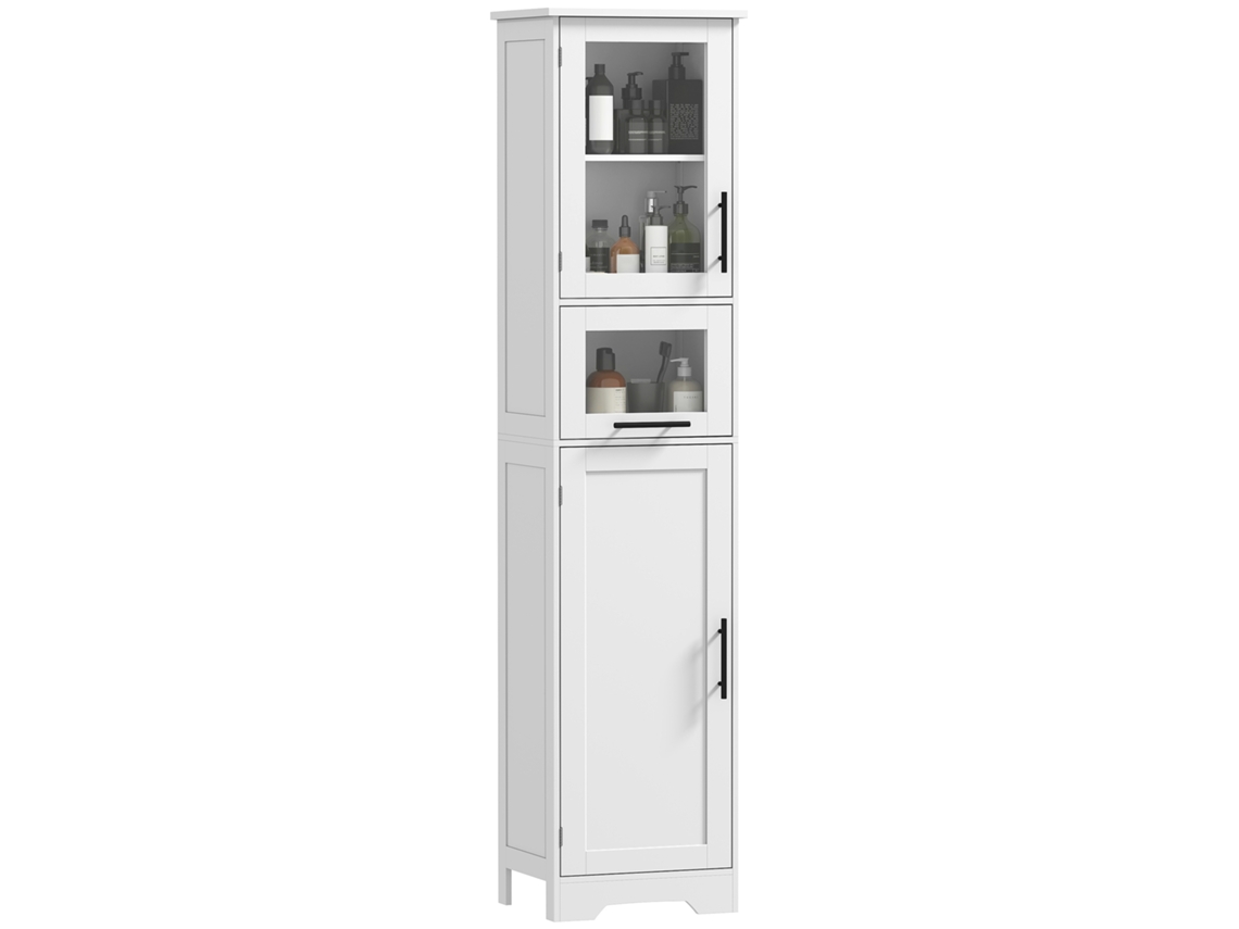 Mueble Columna Para Baño, Armario De Almacenamiento Con Cajón, 2 Puertas Y Estante Ajustable, 40 X 31 X 170 Cm, Blanco