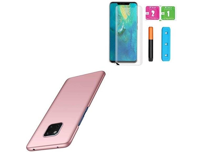 Kit Carcasa, Protector de Vidrio Nano Curved UV y Soporte Magnético Auto Huawei Mate 20 Pro PHONOCARE SlimShield Rosa