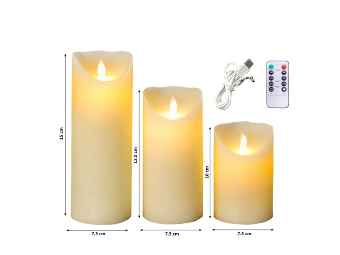 Luces de velas sin flamontes recargables de 3 unids, velas LED ligeras velas parpadeantes suaves con control remoto de temporizador para la decoración del hogar | Velas SLD