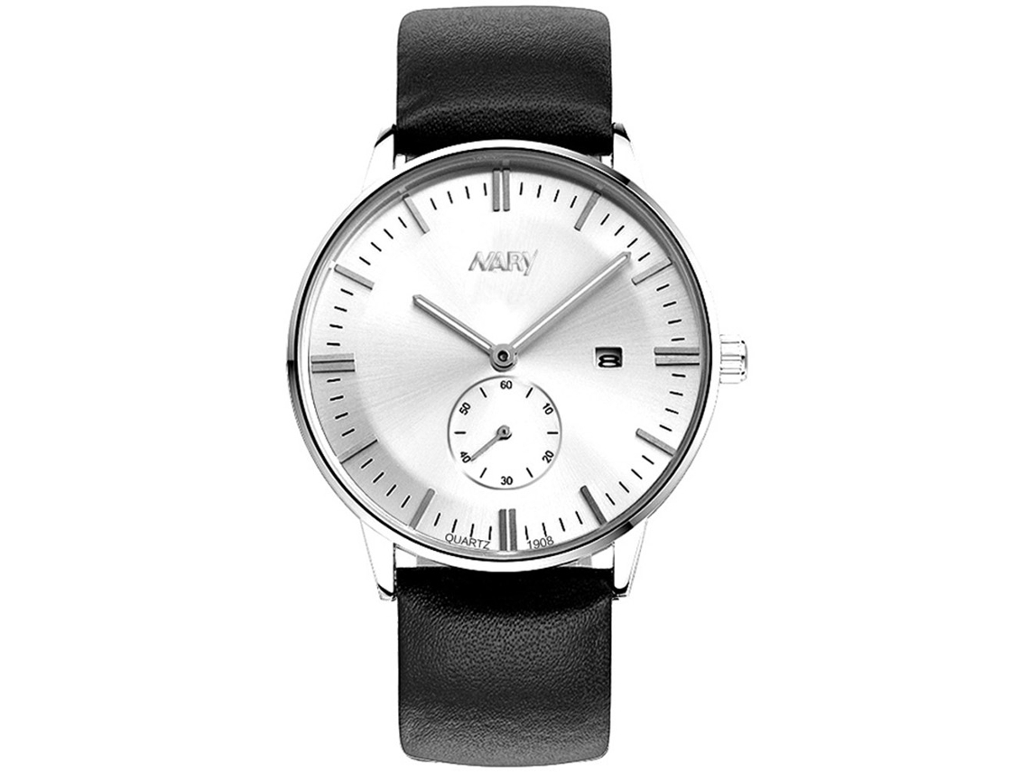 Reloj Hombre De Cuarzo Impermeable Con Correa De Cuero Pu Dial Redondo Plata Blanca