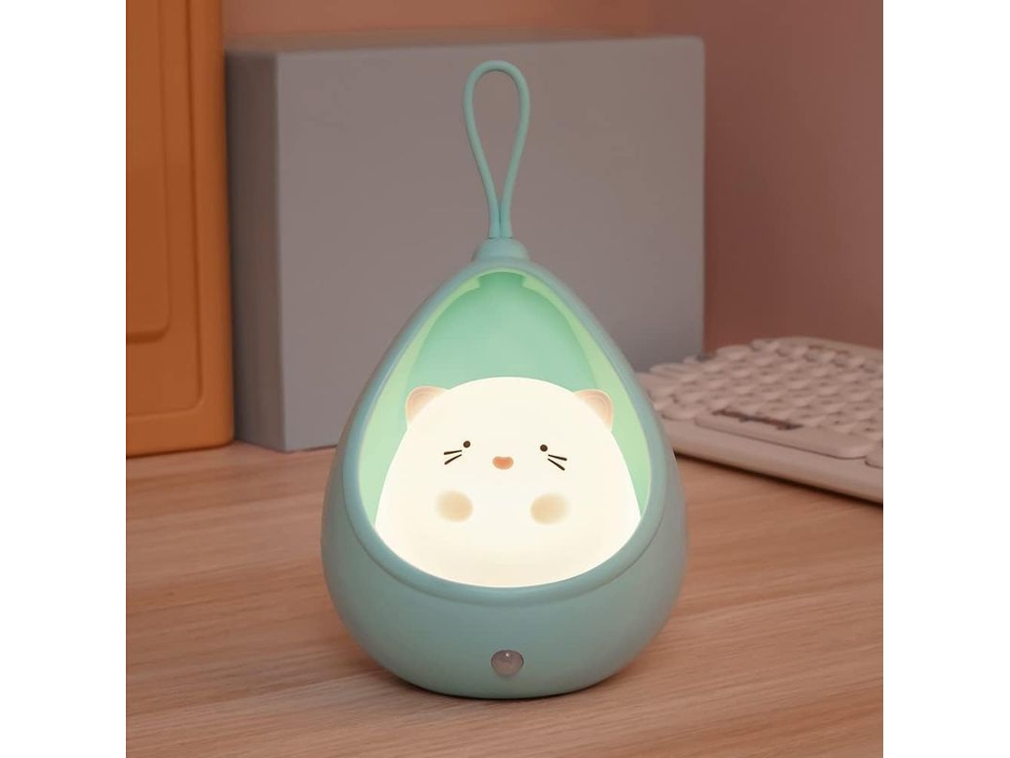 Lámpara Nocturna Con Sensor De Movimiento, Diseño De Gato Adorable, Recargable, Ideal Para Decorar La Habitación O Como Regalo (verde).
