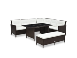 Conjunto de jardín de 3 piezas con cojines de mimbre marrón de DKD Home Decor